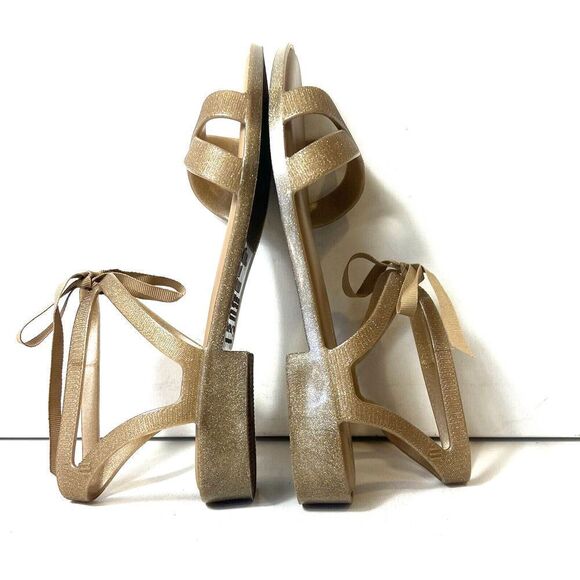 Melissa Jason Wu Womens Sz 7 Summer Sandals Glitter Bronze Tie Up Open Toe Vegan - Picture 8 of 13